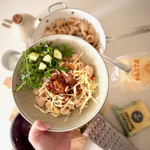 beef ragu pasta and salad