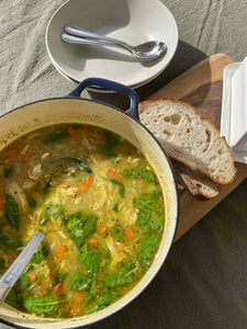 free range chicken and risoni soup with sourdough