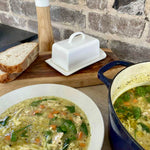 free range chicken and risoni soup bowl and pot